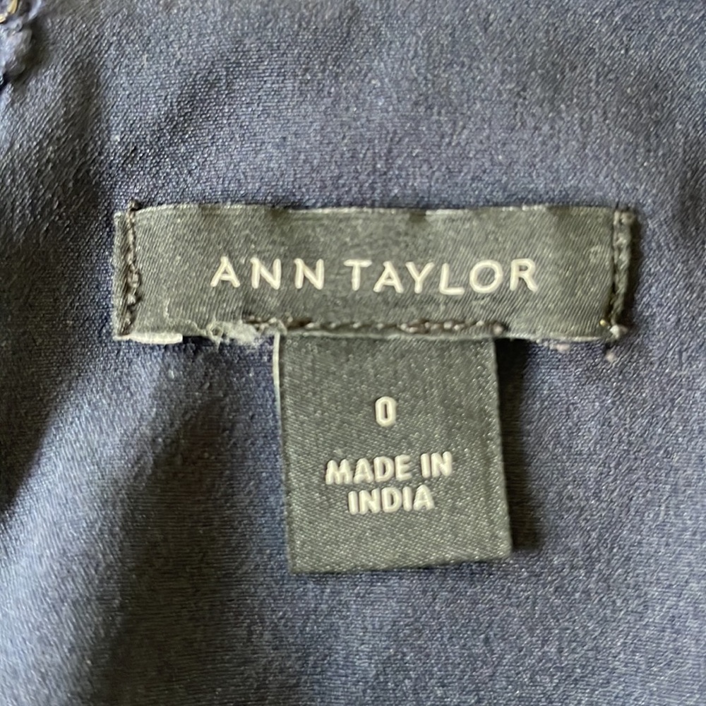 ANN TAYLOR dress size 0 navy blue blush pink sleeveless lined pencil floral - Picture 8 of 9